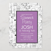 Summer Beach Thema Doodle Geburtstagsparty Einladung (Vorne/Hinten)