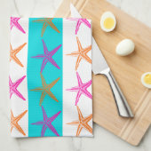 Summer Beach Thema Starfish auf Aquamarinen Streif Handtuch (Viertel Falte)