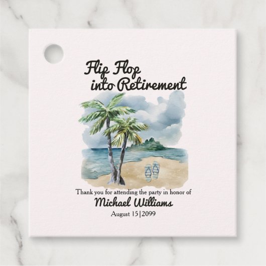 Summer Beach Themed Gedreht Flop Retirement Party Geschenkanhänger (Vorderseite)