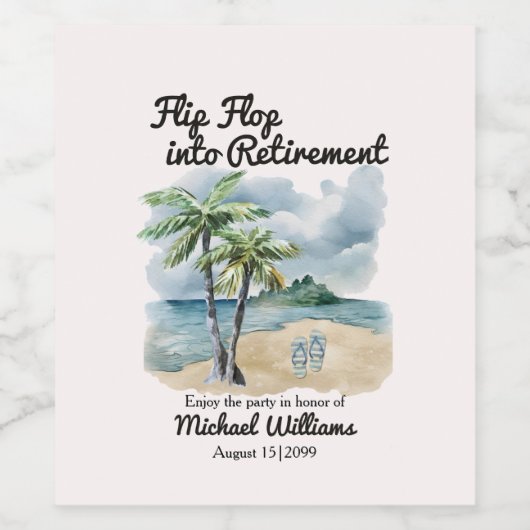 Summer Beach Themed Gedreht Flop Retirement Party Weinetikett (Einzelnes Label)