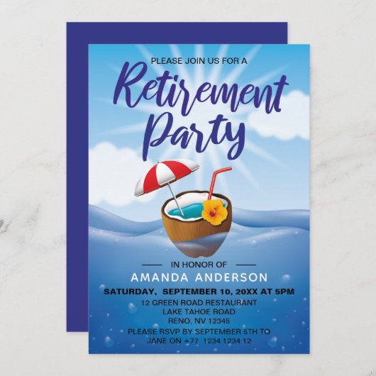 Summer Beach Threading Retirement Party Einladung (Vorne/Hinten)
