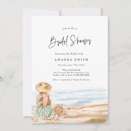 Summer Beach Tropical Watercolor Brautparty Einladung (Vorderseite)