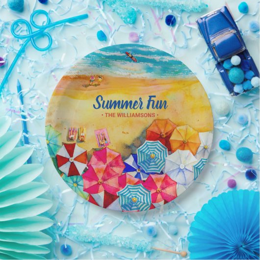 Summer Beach Umbrellas auf der Sandpapierplatte Pappteller (Party)