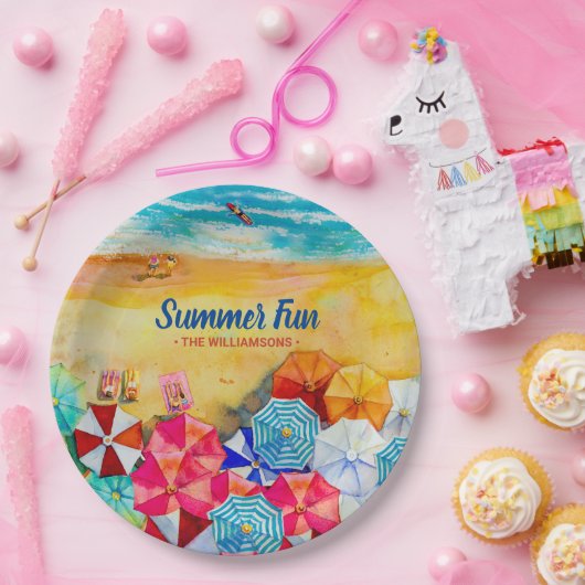 Summer Beach Umbrellas auf der Sandpapierplatte Pappteller (Party)