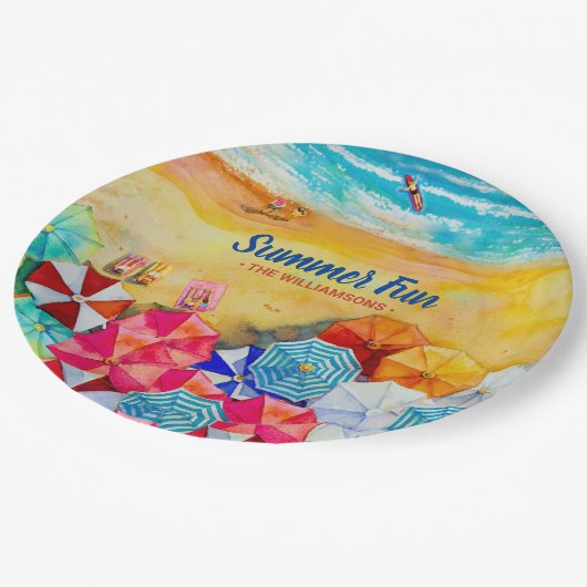 Summer Beach Umbrellas auf der Sandpapierplatte Pappteller (Schrägansicht)