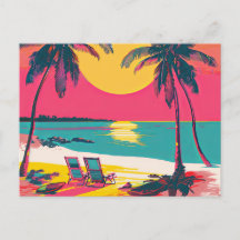Summer Beach Vibe Retro Surfer Palmen Sonnenunterg