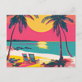 Summer Beach Vibe Retro Surfer Palmen Sonnenunterg Postkarte