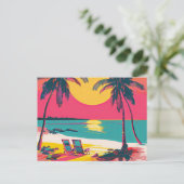 Summer Beach Vibe Retro Surfer Palmen Sonnenunterg Postkarte (Stehend Vorderseite)