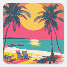 Summer Beach Vibe Retro Surfer Palmen Sonnenunterg