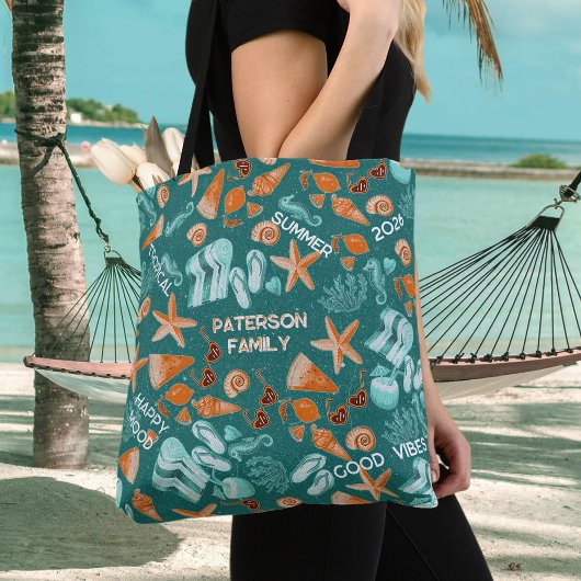 Summer Beach Vibes Family Trip Retro Teal Custom Tasche