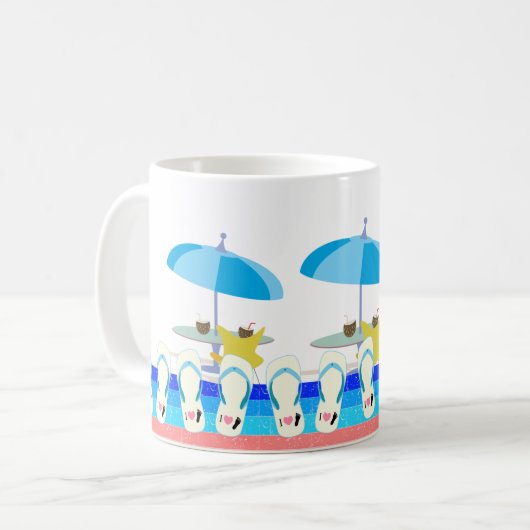 Summer Beach Vibes: Slippers und Regenschirmspass Kaffeetasse (Vorderseite Links)
