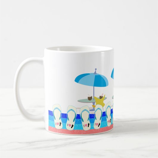 Summer Beach Vibes: Slippers und Regenschirmspass Kaffeetasse (Links)
