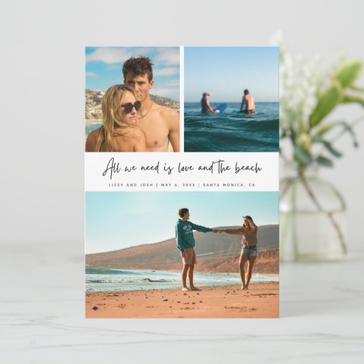 Summer Beach Wedding 3 Foto Save the Date (Stehend Vorderseite)