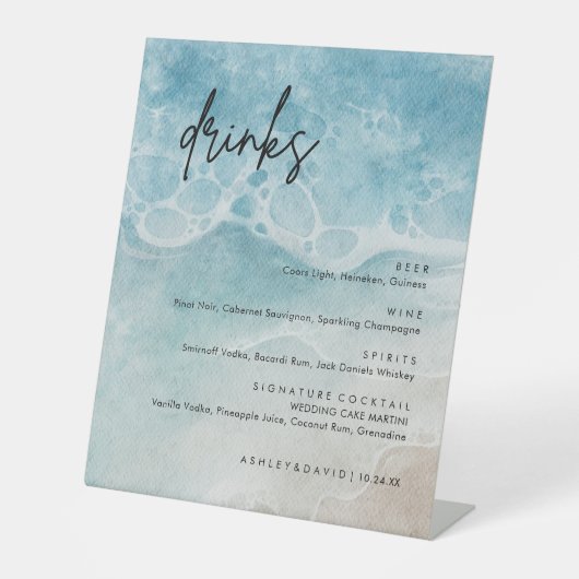 Summer Beach Wedding Large Drinks Bar Menu Sockelschild (Vorderseite)