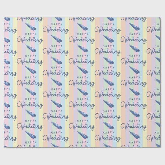 Summer Beach Wedding Ocean Seashell Rainbow Stripe Geschenkpapier (Flach)