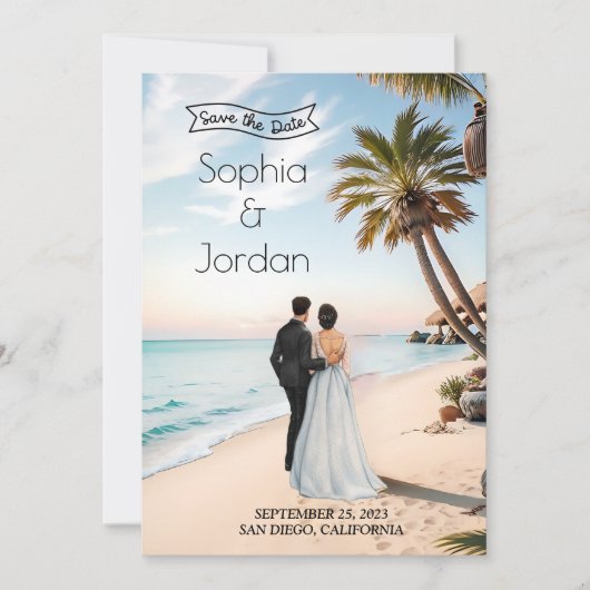 Summer Beach Wedding Save the Date Einladung (Vorderseite)