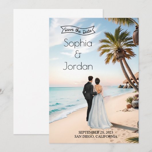 Summer Beach Wedding Save the Date Einladung (Vorne/Hinten)