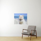 Summer Beach White Spitz Samoyed Pet Dog Canine Wandteppich (Beispiel (Horizontal))