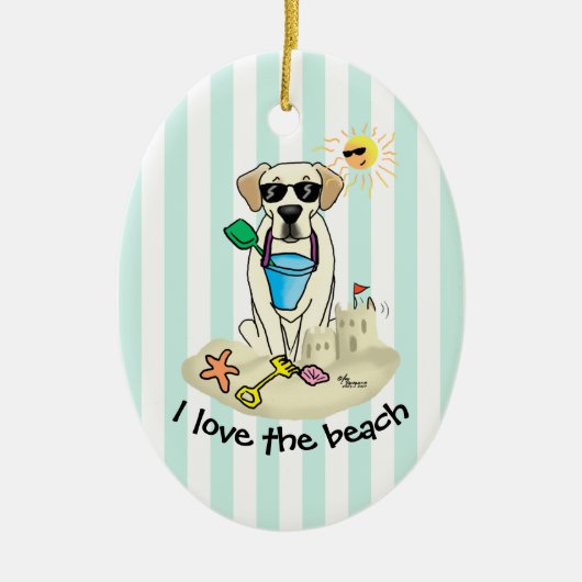 Summer Beach Yellow Labrador Retriever - Niedliche Keramik Ornament (Vorne)