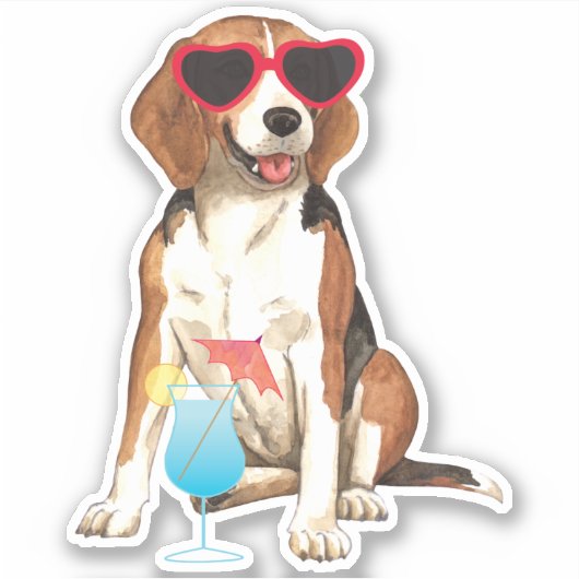 Summer Beagle Vinyl Sticker (Vorderseite)