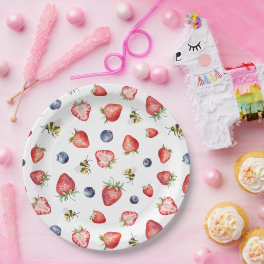 Summer Berry Sweet Watercolor Babydusche Pappteller (Party)