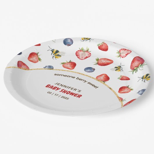 Summer Berry Sweet Watercolor Babydusche Pappteller (Schrägansicht)