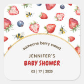 Summer Berry Sweet Watercolor Babydusche Quadratischer Aufkleber (Vorderseite)