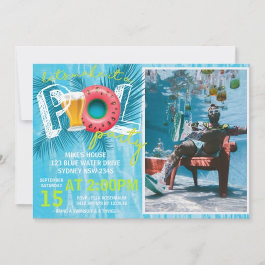 Summer Bierpool Party Foto Geburtstag Einladung (Vorderseite)