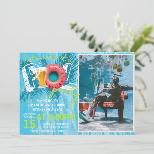 Summer Bierpool Party Foto Geburtstag Einladung (Stehend Vorderseite)