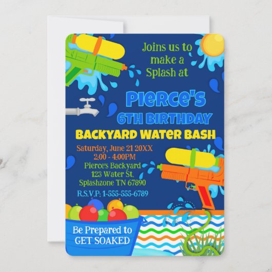 Summer Birthday Party Backyard Water Bash Party Einladung (Vorderseite)