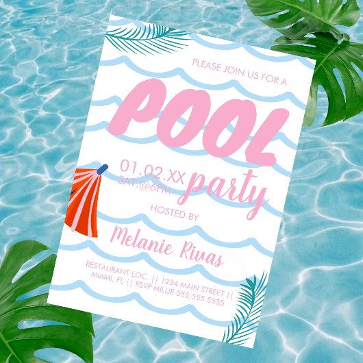 Summer Birthday Pool Beach Waves Einladung