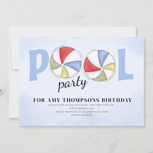 Summer Birthday Pool Party Beach Balls Einladung (Vorderseite)