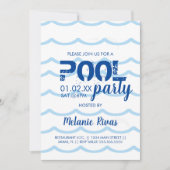 Summer Birthday Pool Party Blue Waves Muster Einladung (Vorderseite)