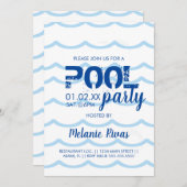 Summer Birthday Pool Party Blue Waves Muster Einladung (Vorne/Hinten)