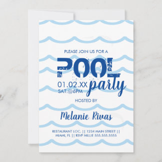 Summer Birthday Pool Party Blue Waves Muster Einladung