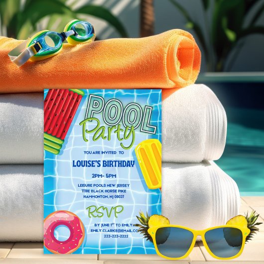 Summer Birthday Pool Party Einladung