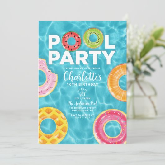 Summer Birthday Pool Party Invitation Einladung (Stehend Vorderseite)
