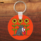 Summer Black Labrador mit Sonnenblumen Schlüsselanhänger (Vorderseite)