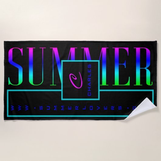 Summer Black Pink Blue Website Name Monogram Strandtuch (Vorderseite)