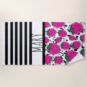 Summer Black Stripes Erdbeeren Abstrakt Strandtuch (Vorderseite)