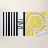 Summer Black Stripes Lemon Abstrakt Strandtuch (Vorderseite)