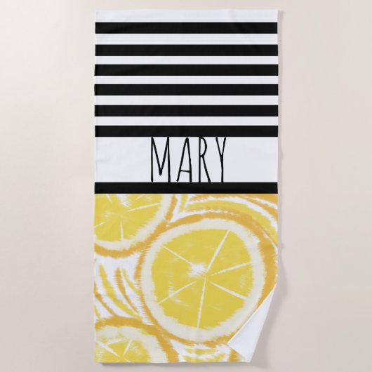 Summer Black Stripes Lemon Abstrakt Strandtuch (Vorderseite)