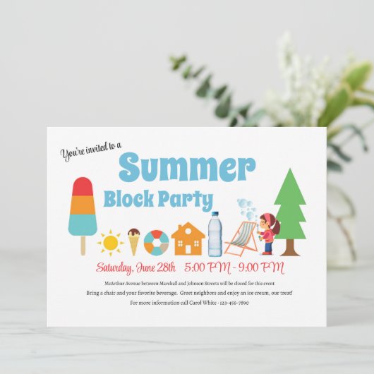 Summer Block Party Einladung (Stehend Vorderseite)