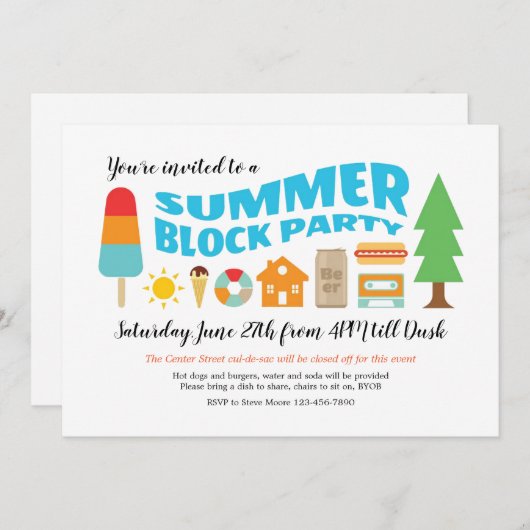 Summer Block Party Einladung (Vorne/Hinten)