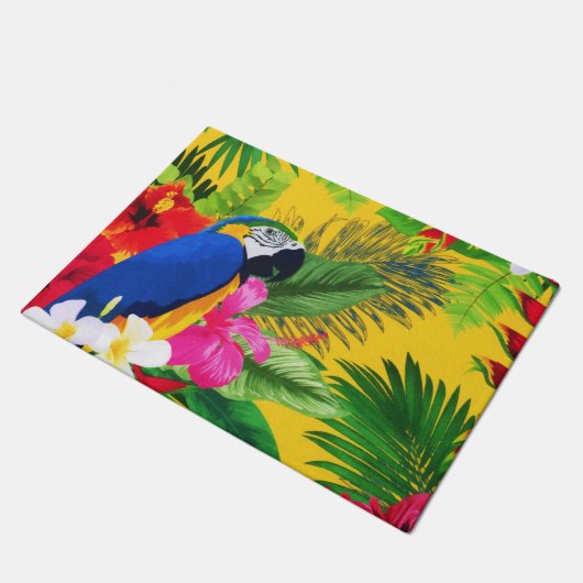 Summer Bloom Tropical Toucan Blätter Wasserfarbe Fußmatte (Schrägansicht)