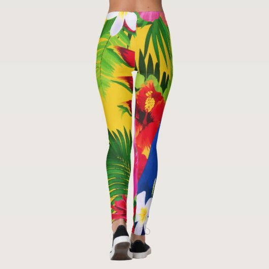 Summer Bloom Tropical Toucan Blätter Wasserfarbe Leggings (Rückseite)