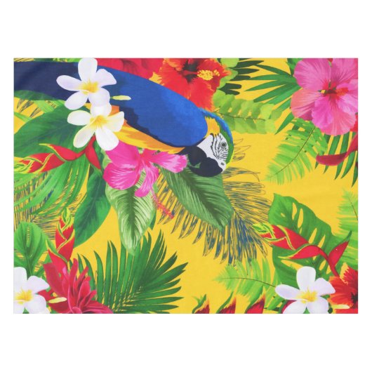 Summer Bloom Tropical Toucan Blätter Wasserfarbe Tischdecke (Vorderseite (Horizontal))