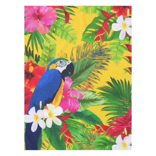 Summer Bloom Tropical Toucan Blätter Wasserfarbe Tischdecke (Vorderseite)