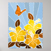 Summer Blooming Yellow Hibiskus Butterfly Blue Sky Poster (Vorne)