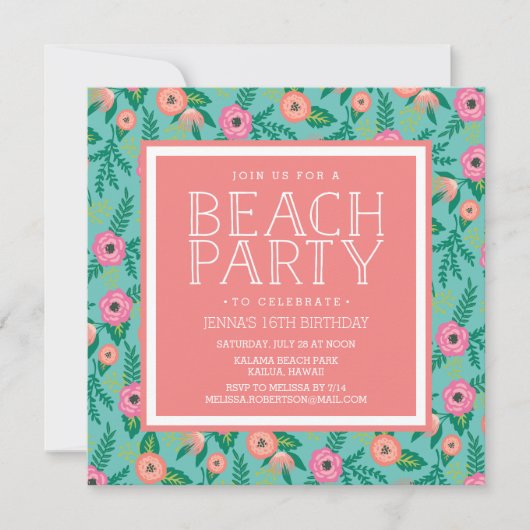 Summer Blooms Beach Party Einladung (Vorderseite)